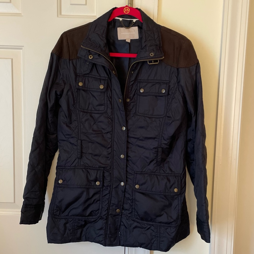 Banana Republic Navy Quilted Jacket with Elbow Patches Size Medium